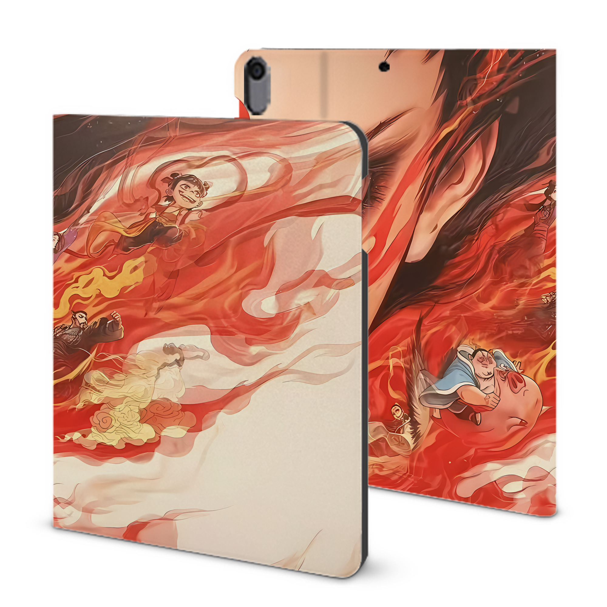 （画像用） Ne Zha 2 ナタ 魔童の大暴れ IPad ケース ブック型 PUレザー TPU 耐衝撃 軽量 薄型 ペン収納なし 全面保護 IPad 各モデル対応